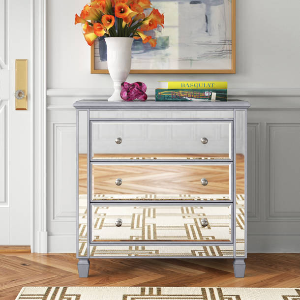 House of Hampton® Montalvo Mirrored 3 Drawer Accent Chest Wayfair